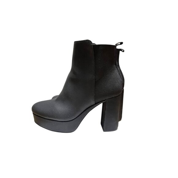 Black Faux Leather Platform Ankle Boots With Leather Sole  Size 7  Block Heel & - Picture 10 of 16